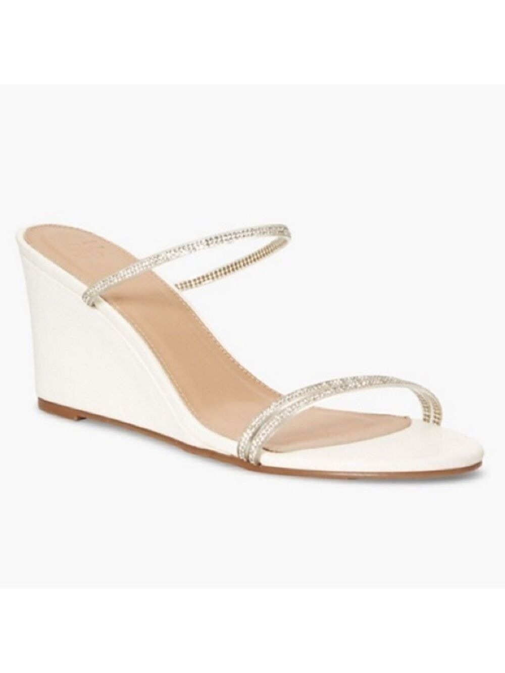 NEW Just Fab Rhinestone Perrie Minimalist White Wedge Heel Slip-on Sandal